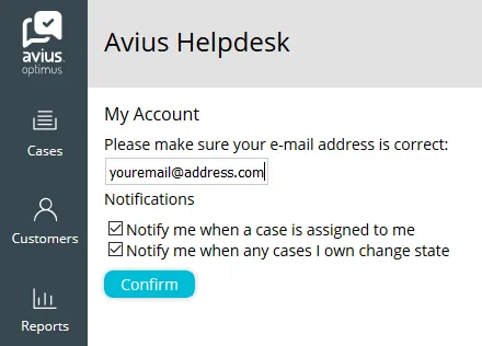 Optimus case notification helpdesk